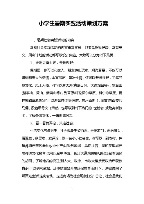 小学生暑期实践活动策划方案