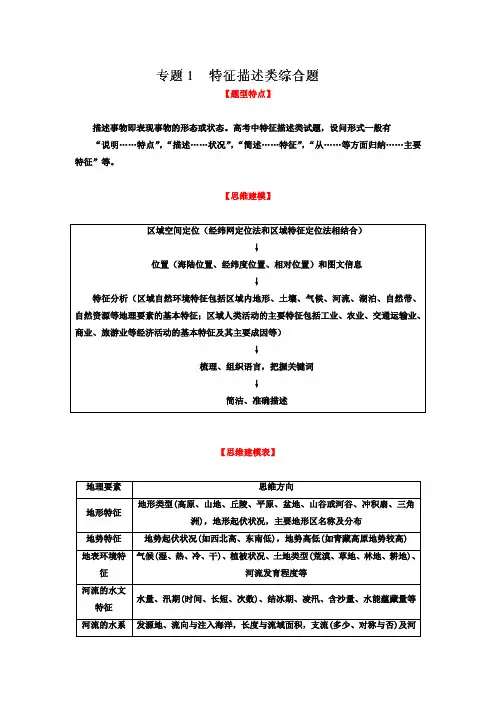 专题一、特征描述类综合题