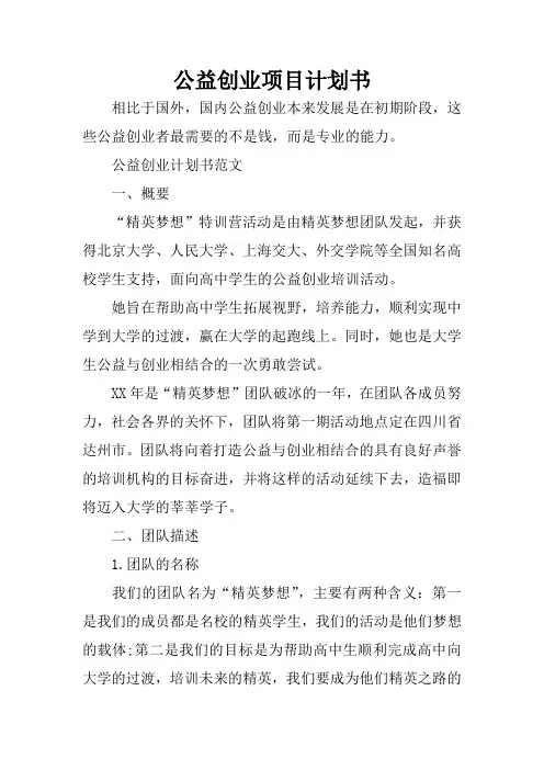 公益创业项目计划书