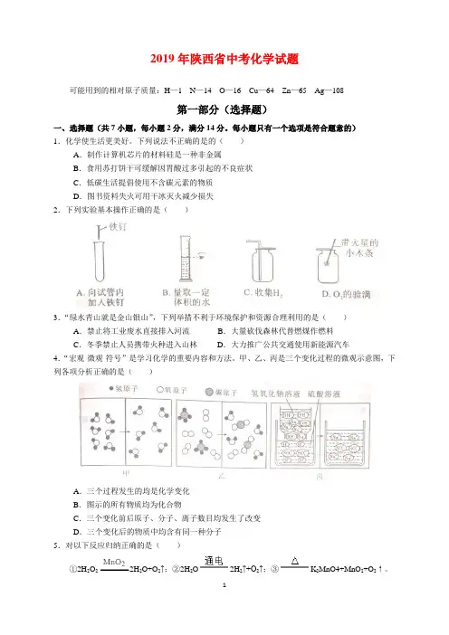 2019年陕西省中考化学试题及参考答案(word解析版)