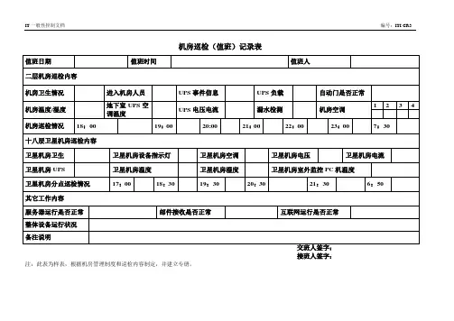 机房巡检(值班)记录表