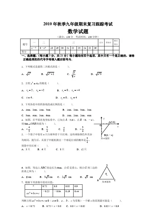 2010年秋季九年级期末复习跟踪考试