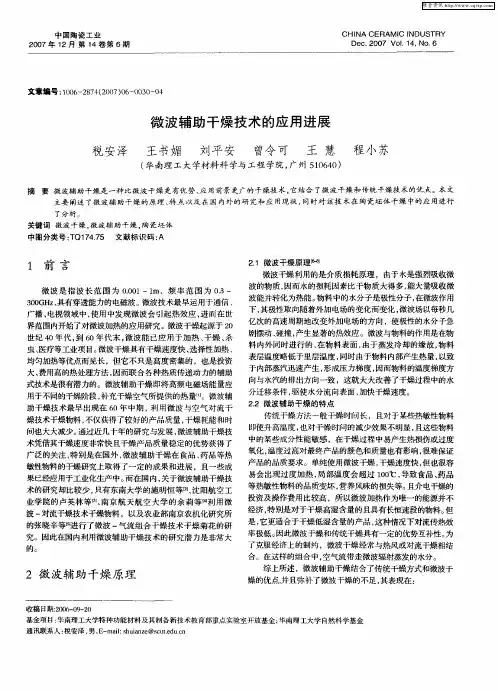 微波辅助干燥技术的应用进展