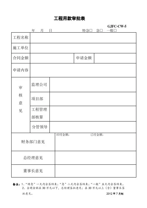 工程用款审批表