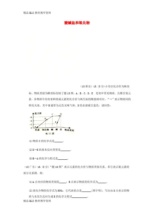 【配套K12】[学习]2018年中考化学真题分类汇编 2 我们身边的物质 考点14 酸碱盐和氧化物