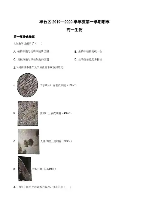 北京市丰台区2019-2020学年高一上学期期末生物试题