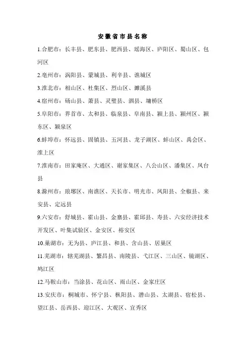 安徽省市县名称