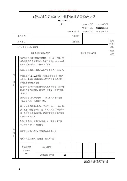 风管与设备防腐绝热工程检验批质量验收记录