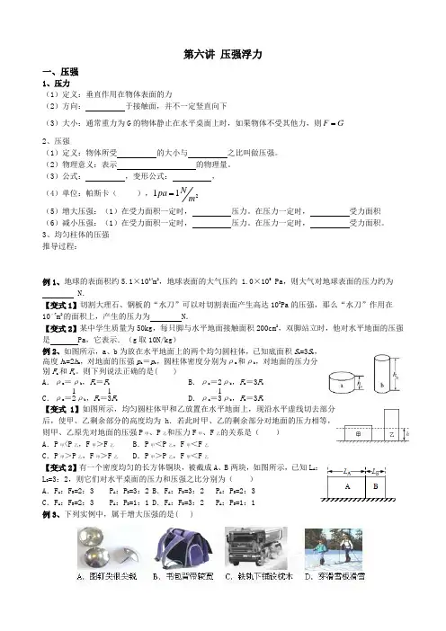 人教版中考物理一轮复习讲义6 压强浮力