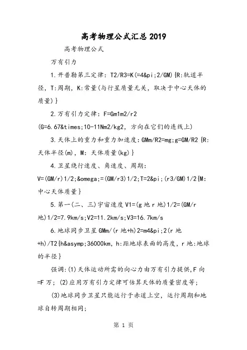 2019年高考物理公式汇总-文档资料