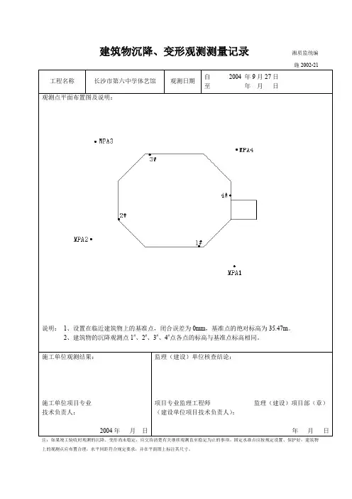 建筑物沉降、变形观测测量记录