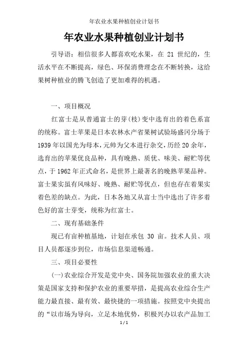 年农业水果种植创业计划书