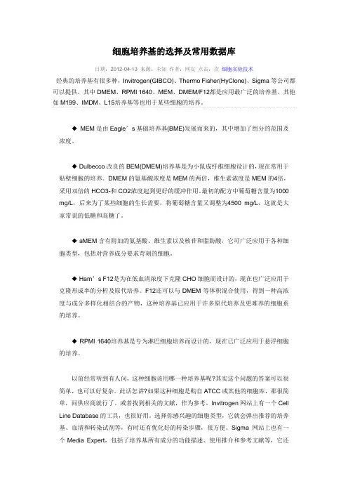 细胞培养基种类