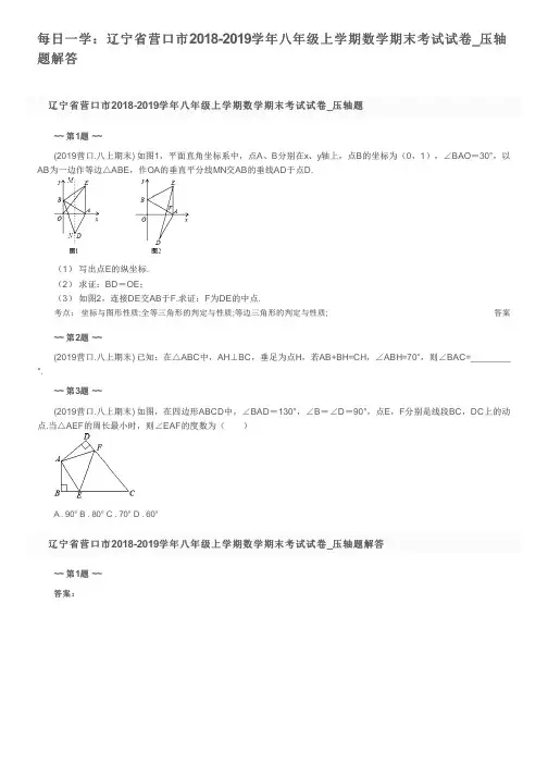 每日一学：辽宁省营口市2018-2019学年八年级上学期数学期末考试试卷_压轴题解答