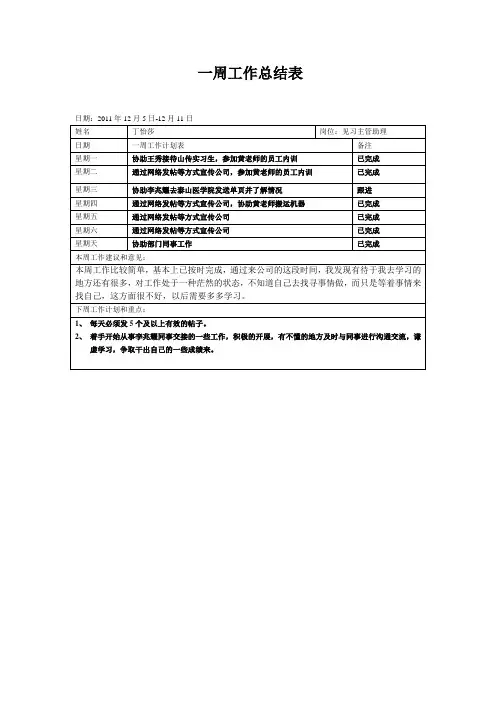 一周工作总结及计划