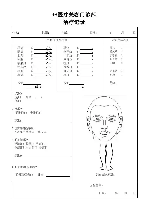 肉毒、玻尿酸等注射记录模板