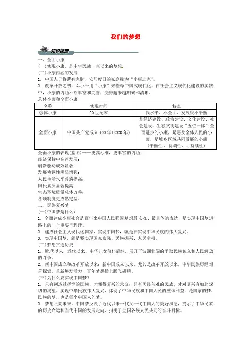 九年级道德与法治上册第四单元和谐与梦想第八课中国人中国梦第一框我们的梦想导学案新人教版