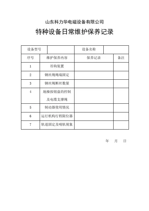 特种设备日常维护保养记录
