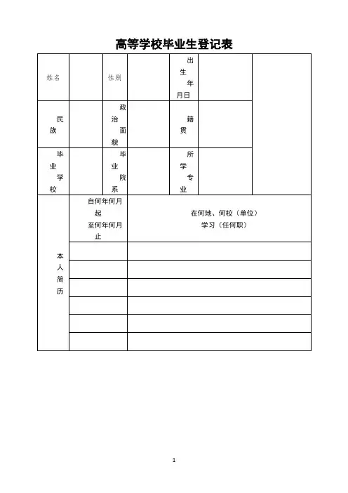 《高等学校毕业生登记表》模板2020