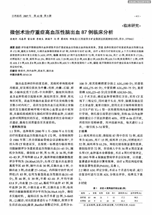 微创术治疗重症高血压性脑出血87例临床分析