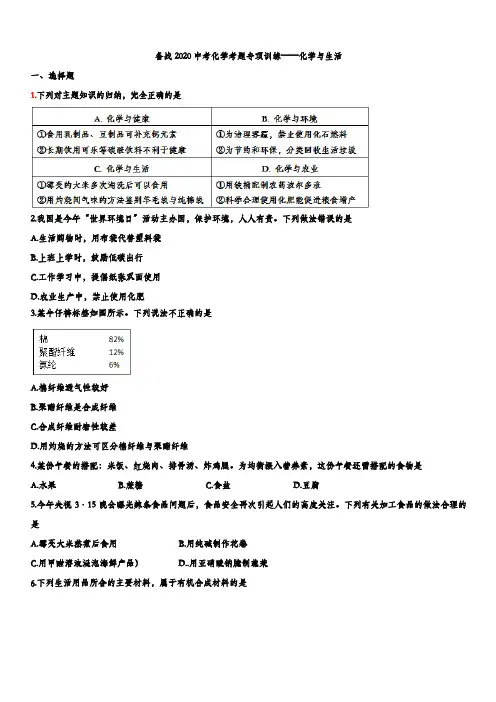 备战2020中考化学考题专项训练——化学与生活(含答案)
