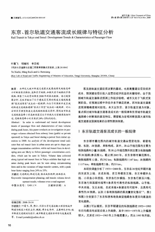 东京、首尔轨道交通客流成长规律与特征分析