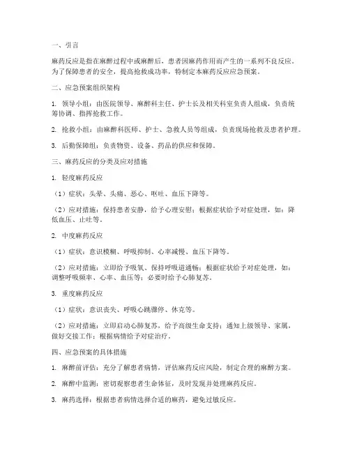 麻药反应应急预案