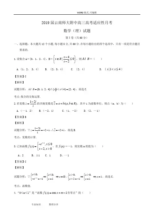 2019年届云南师大附中高三年级高考适应性月考数学(理)试题(卷)Word版含解析