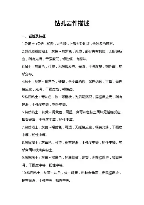 钻孔岩性描述