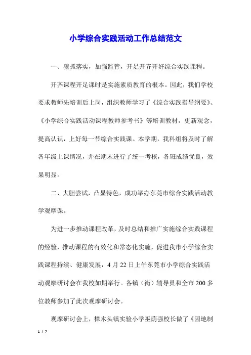 小学综合实践活动工作总结范文