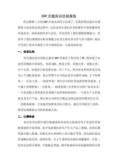 ERP沙盘实训总结报告