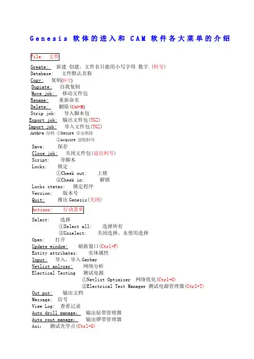 Genesis各大菜单的介绍