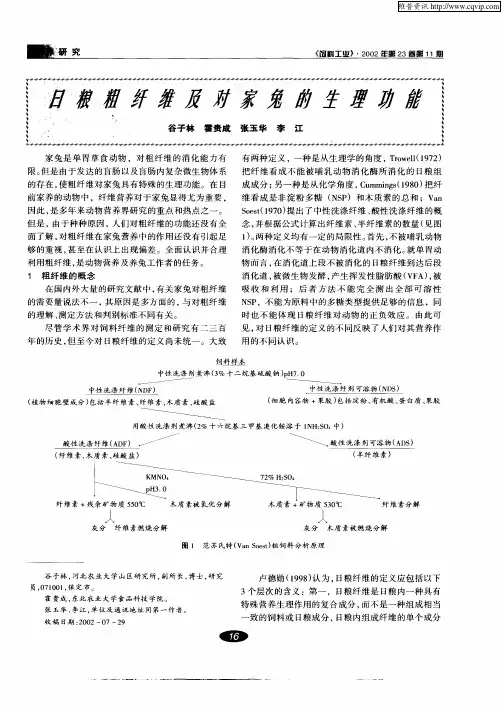 日粮粗纤维及对家兔的生理功能