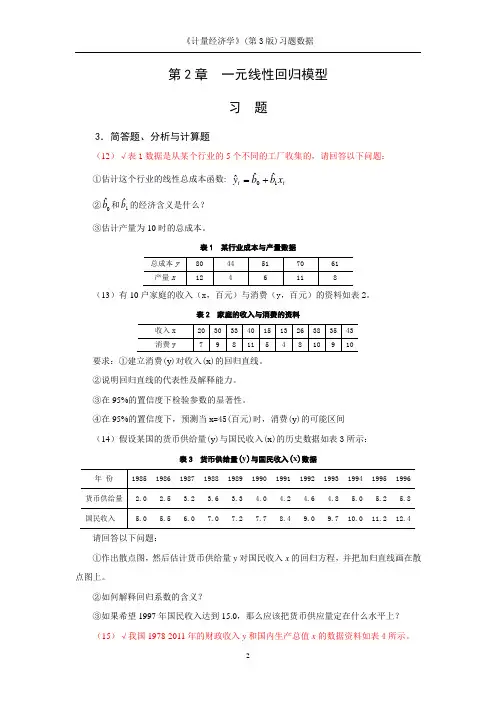 计量经济学(第3版)习题数据.