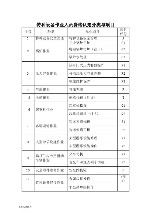 特种设备作业人员资格认定分类与项目 2