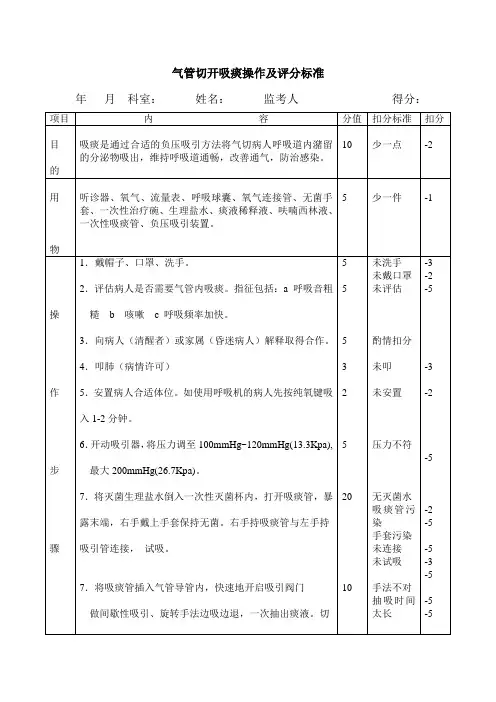 气切吸痰吸氧更换引流袋操作及评分标准