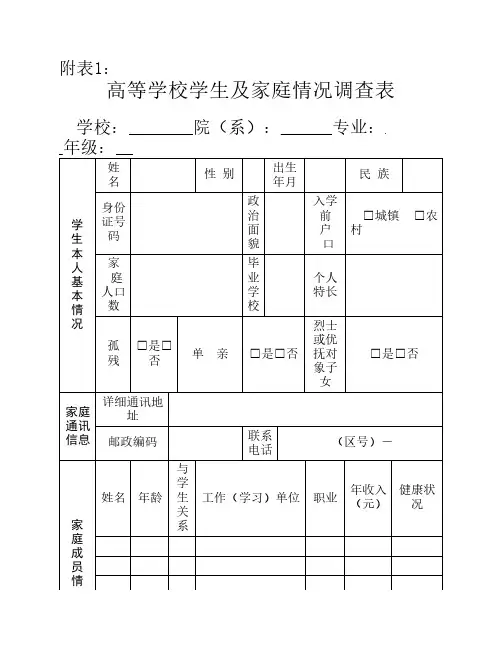 贫困生申请表格