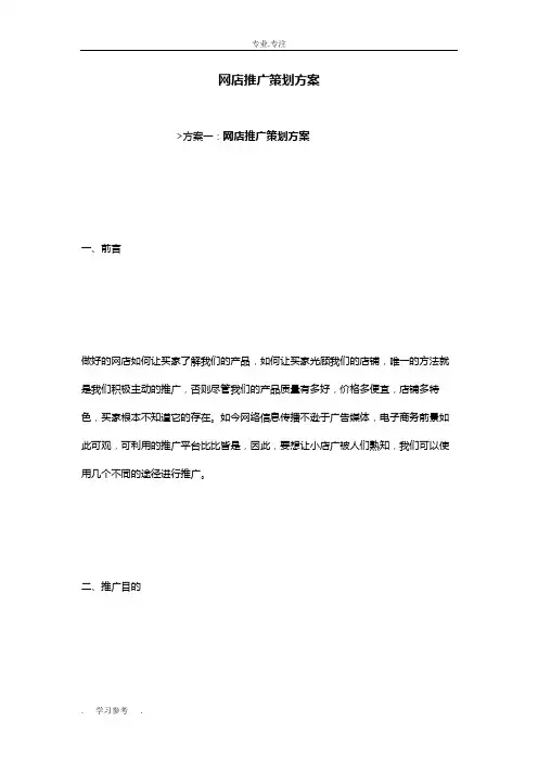 网店推广策划实施计划方案
