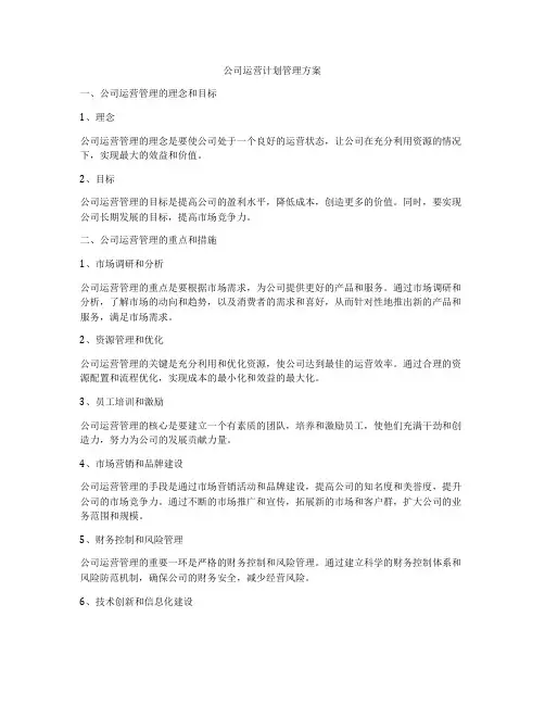 公司运营计划管理方案