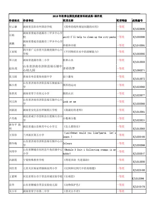 2018年秋季全国优质教育科研成果课件奖