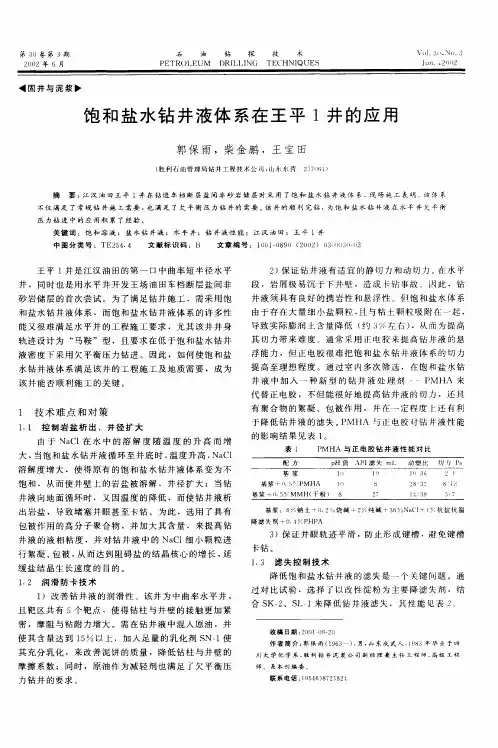 饱和盐水钻井液体系在王平1井的应用