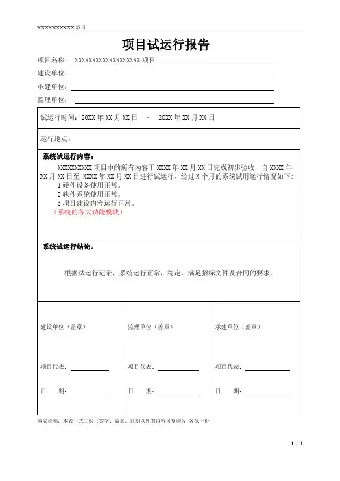 试运行报告