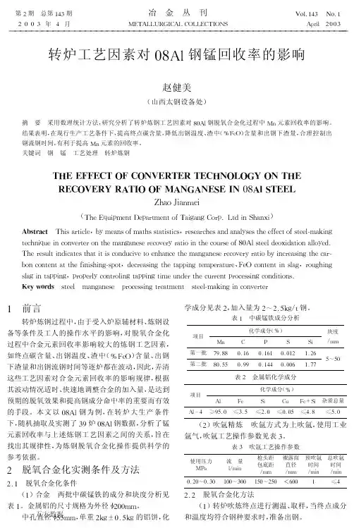 转炉工艺因素对08Al钢锰回收率的影响
