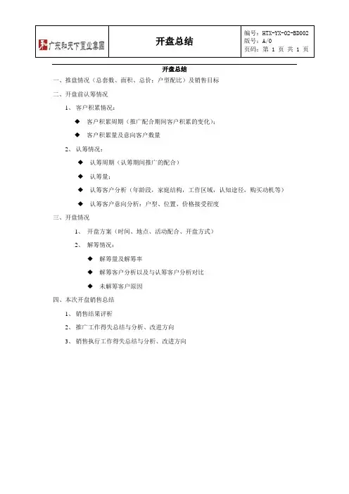 房地产项目开盘总结