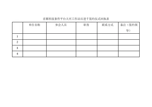 首都科技条件平台大兴工作站百进千签约仪式回执表