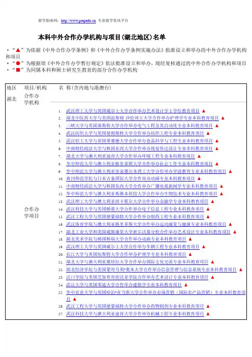 本科中外合作办学机构与项目(湖北地区)名单