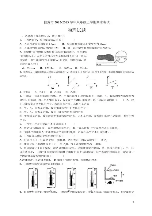 自贡市2012-2013八年级上期期末试题及答案