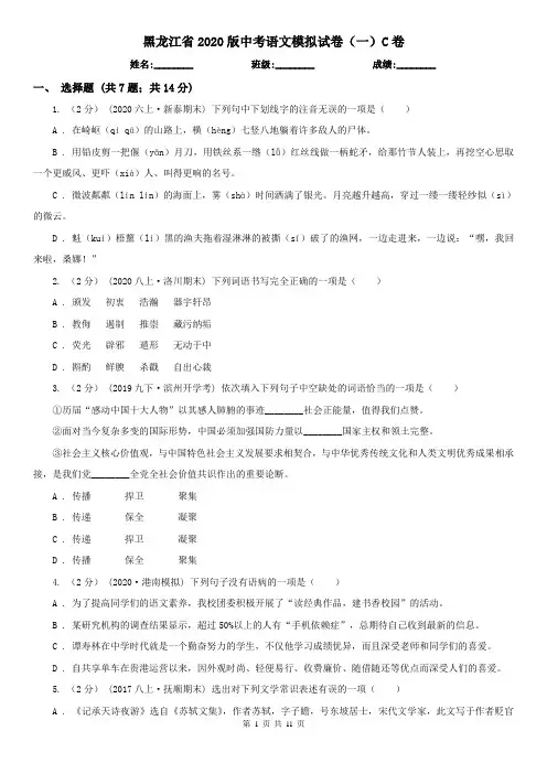 黑龙江省2020版中考语文模拟试卷(一)C卷