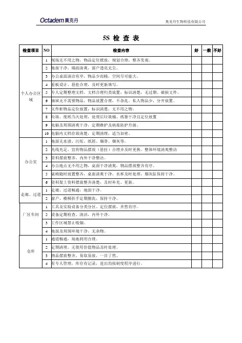 奥克丹  5s检查表