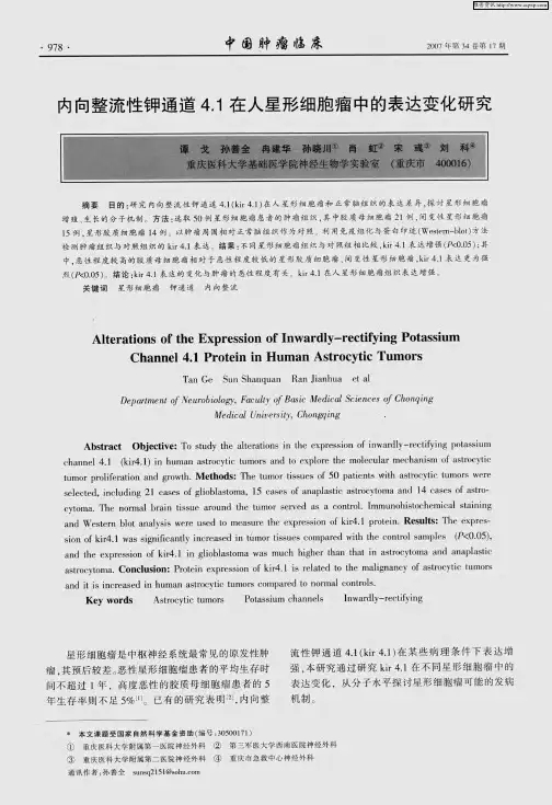 内向整流性钾通道4.1在人星形细胞瘤中的表达变化研究